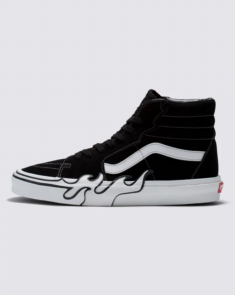 Vans Sk8 Hi Flame Suede Shoes Unisex Black White VN0005UJBZW