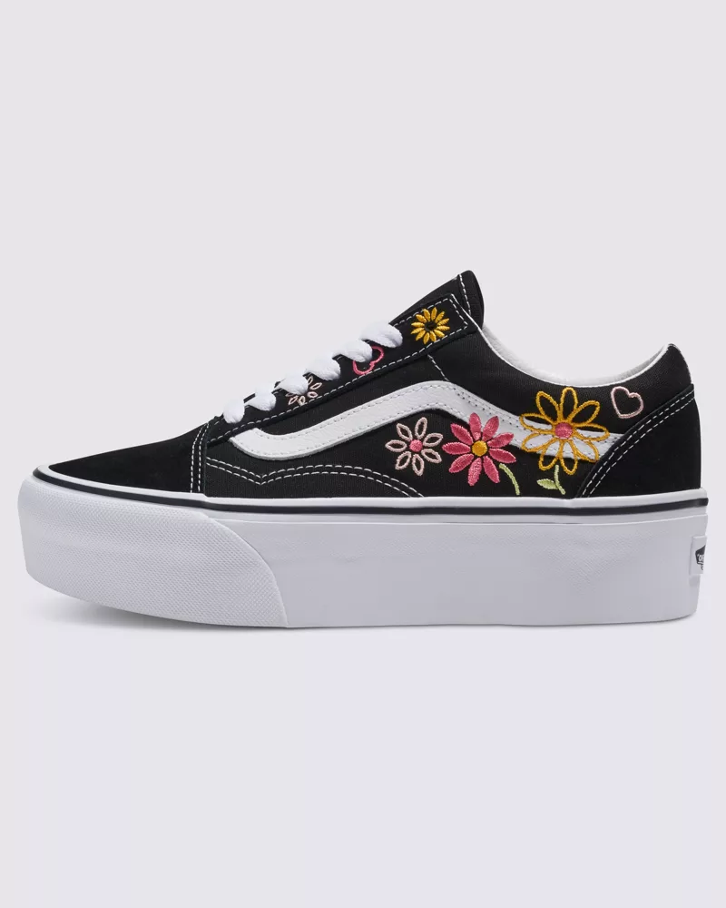 Vans Old Skool Stackform Shoes Embroidery Women Black White VN0009PZBPA