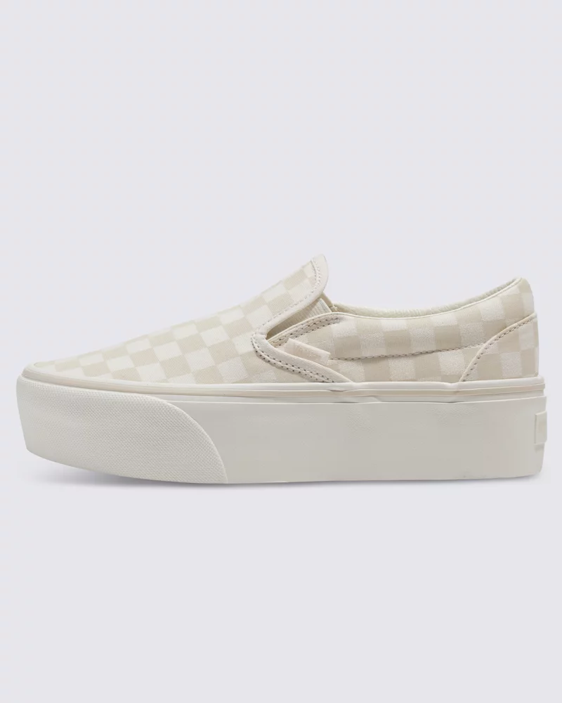 Vans Classic Slip On Checkerboard Stackform Shoes Marshmallow Women Beige VN000CN1R2S