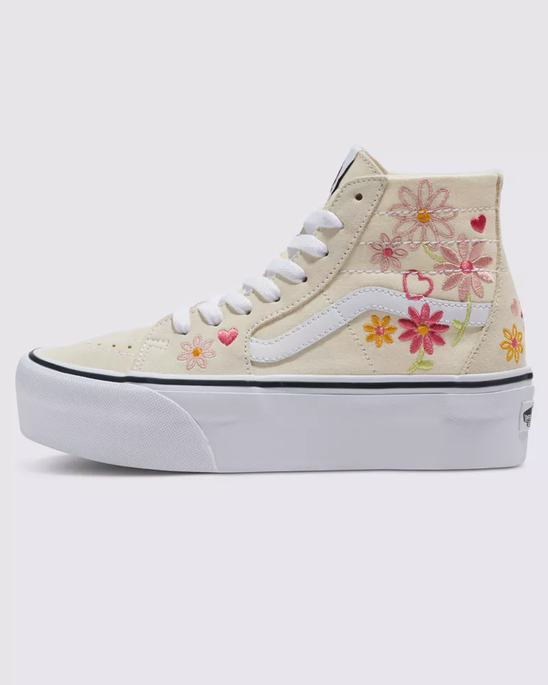 Vans Sk8 Hi Tapered Stackform Shoes Embroidery Women Beige White VN000CN5FRL