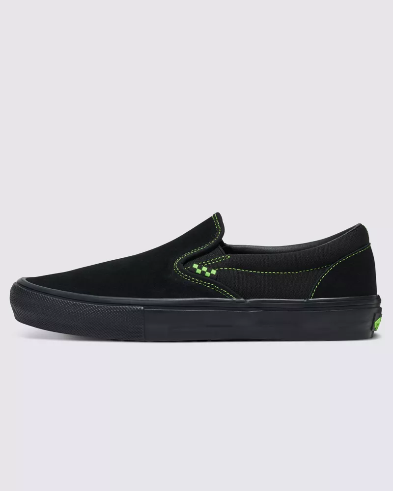 Vans Skate Slip On Neon Shoes Unisex Black Green VN0A5FCAYJ7