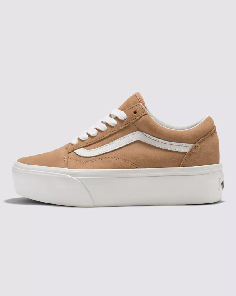 Vans Old Skool Stackform Soft Suede Shoes Women Khaki White VN0A7Q5MB69