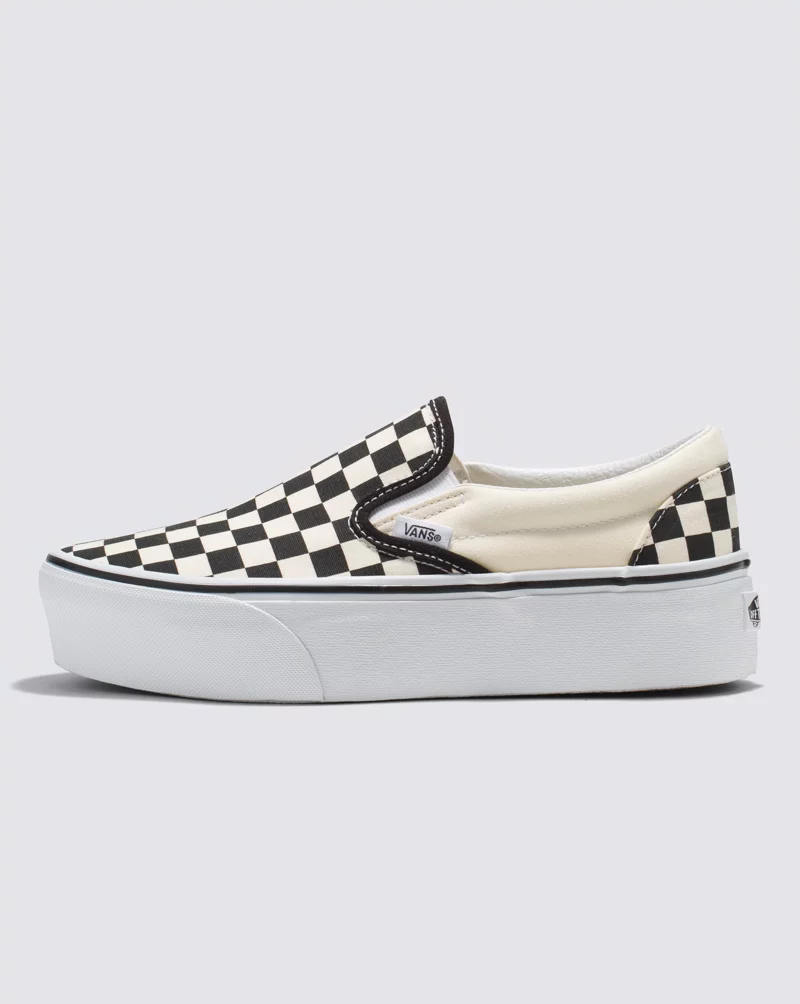 Vans Classic Slip On Checkerboard Stackform Shoes Women Black White VN0A7Q5RTYQ